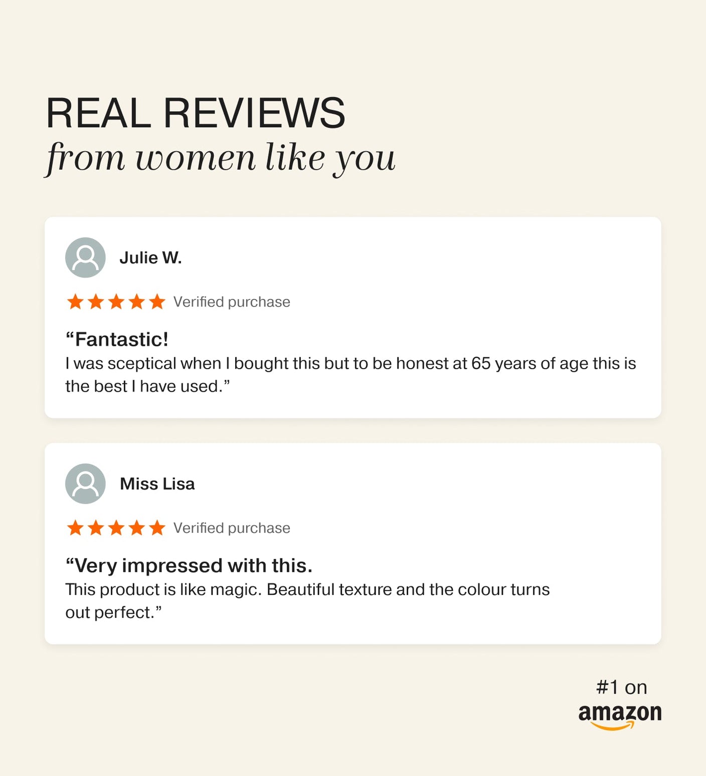 Five-star Amazon reviews for Meroda Cosmetics Changing Foundation highlighting its perfect colour and texture.