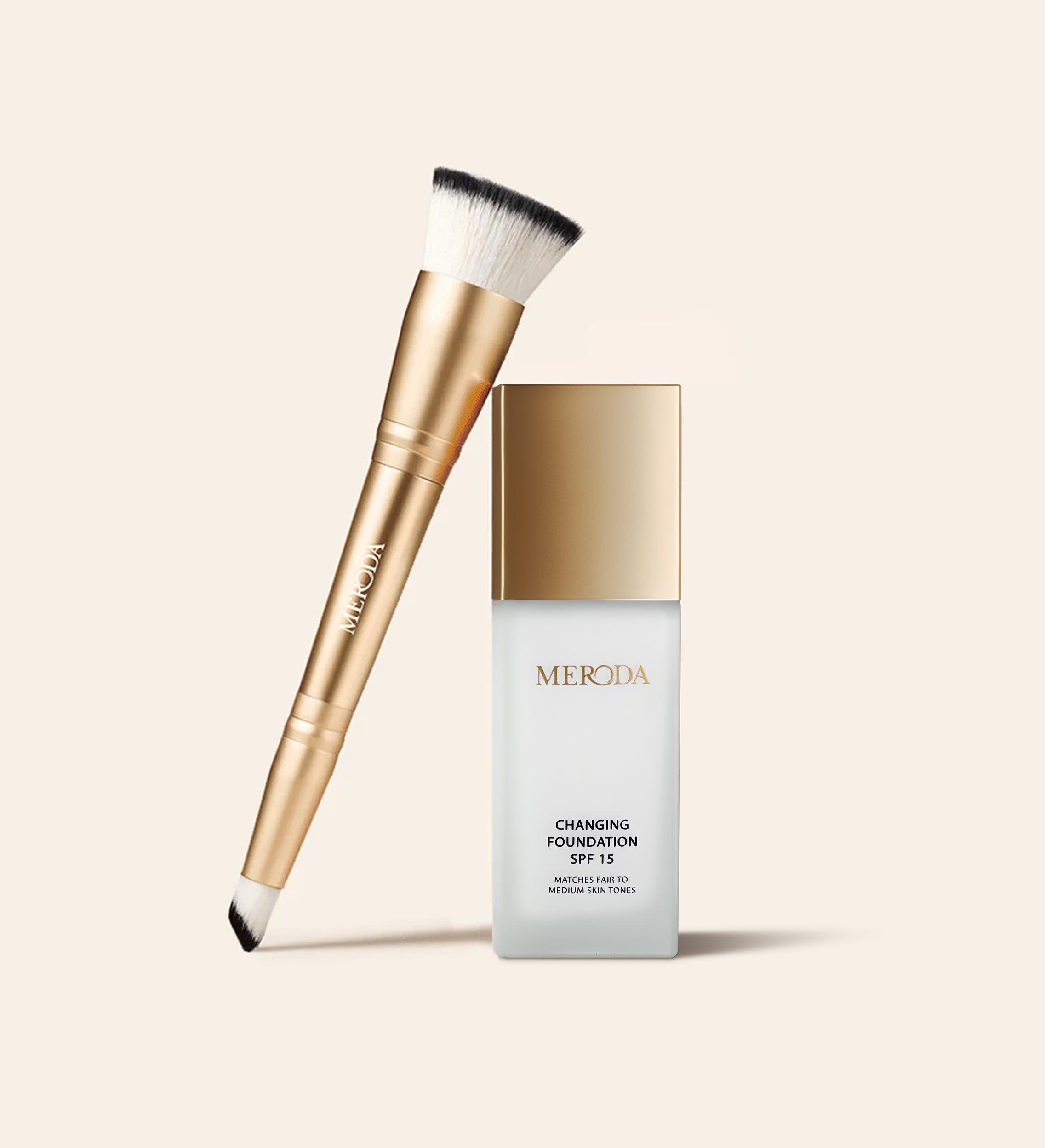 Bestseller Bundle featuring Changing Foundation and dual-ended 2-in-1 brush for a natural finish.