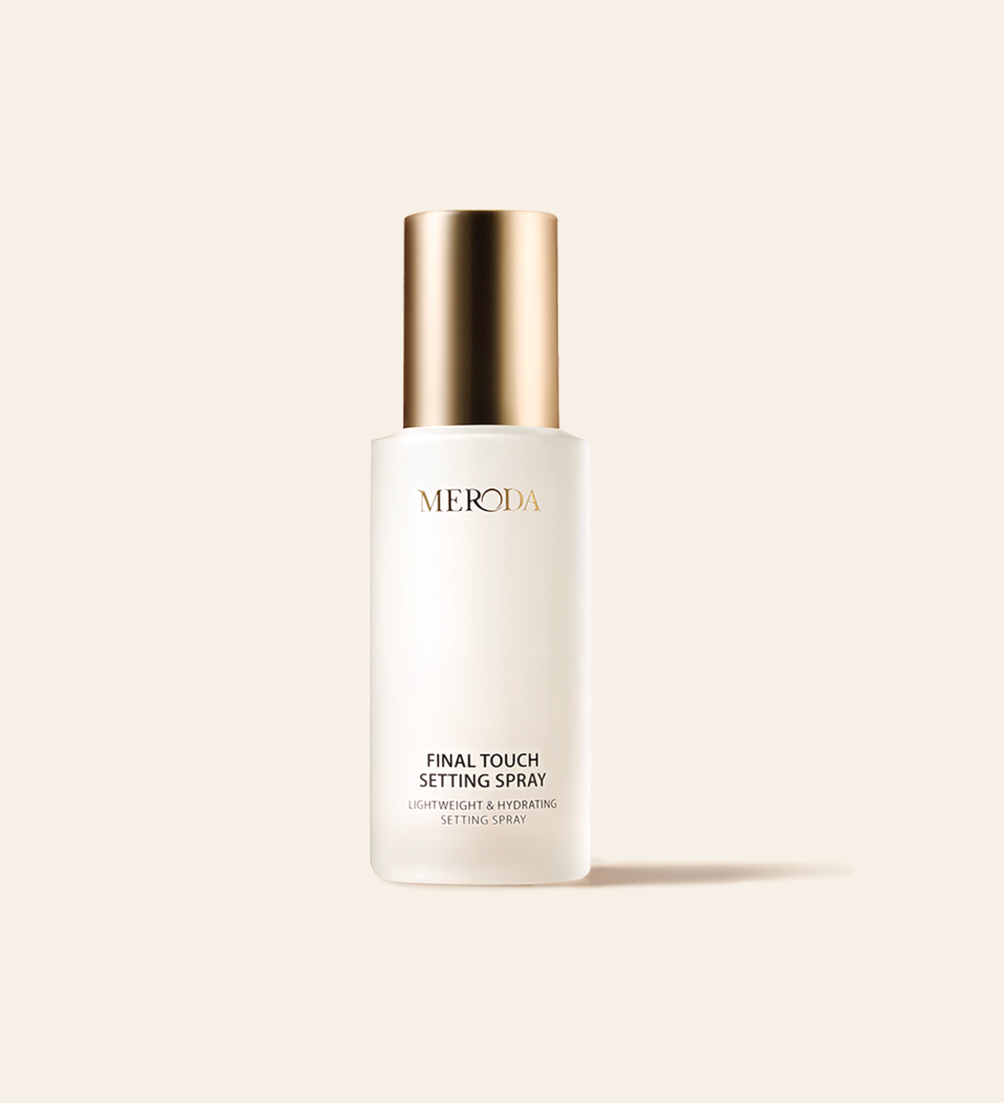 Final Touch Setting Spray in a frosted bottle with a gold cap for a lightweight, hydrating makeup finish.