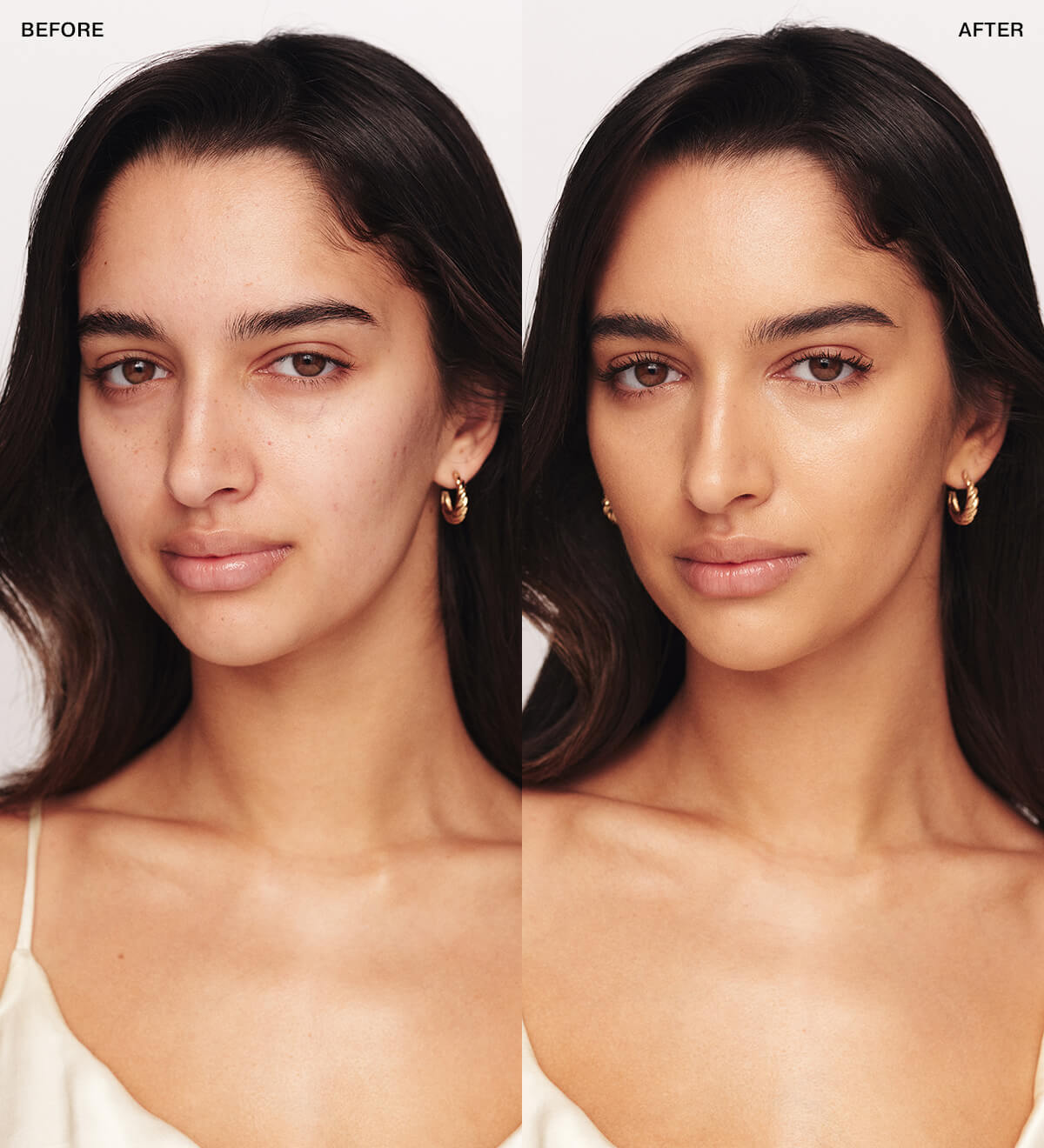 Changing Foundation before and after results concealing redness for a smooth, natural complexion